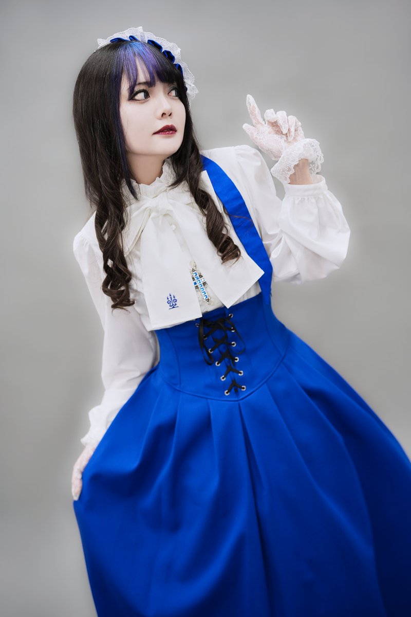 モワティエ ブラウス 黒×青