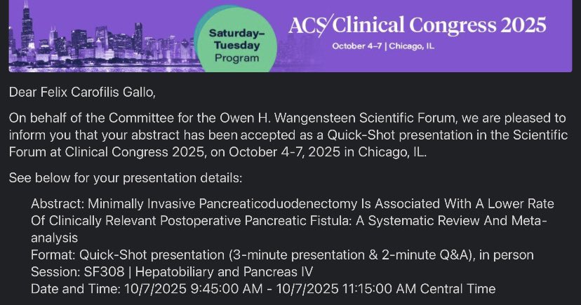 Beyond thrilled and grateful to present our research on the latest evidence about pancreaticoduodenectomy. Excited to see my peers and colleagues at #ACSCC25!