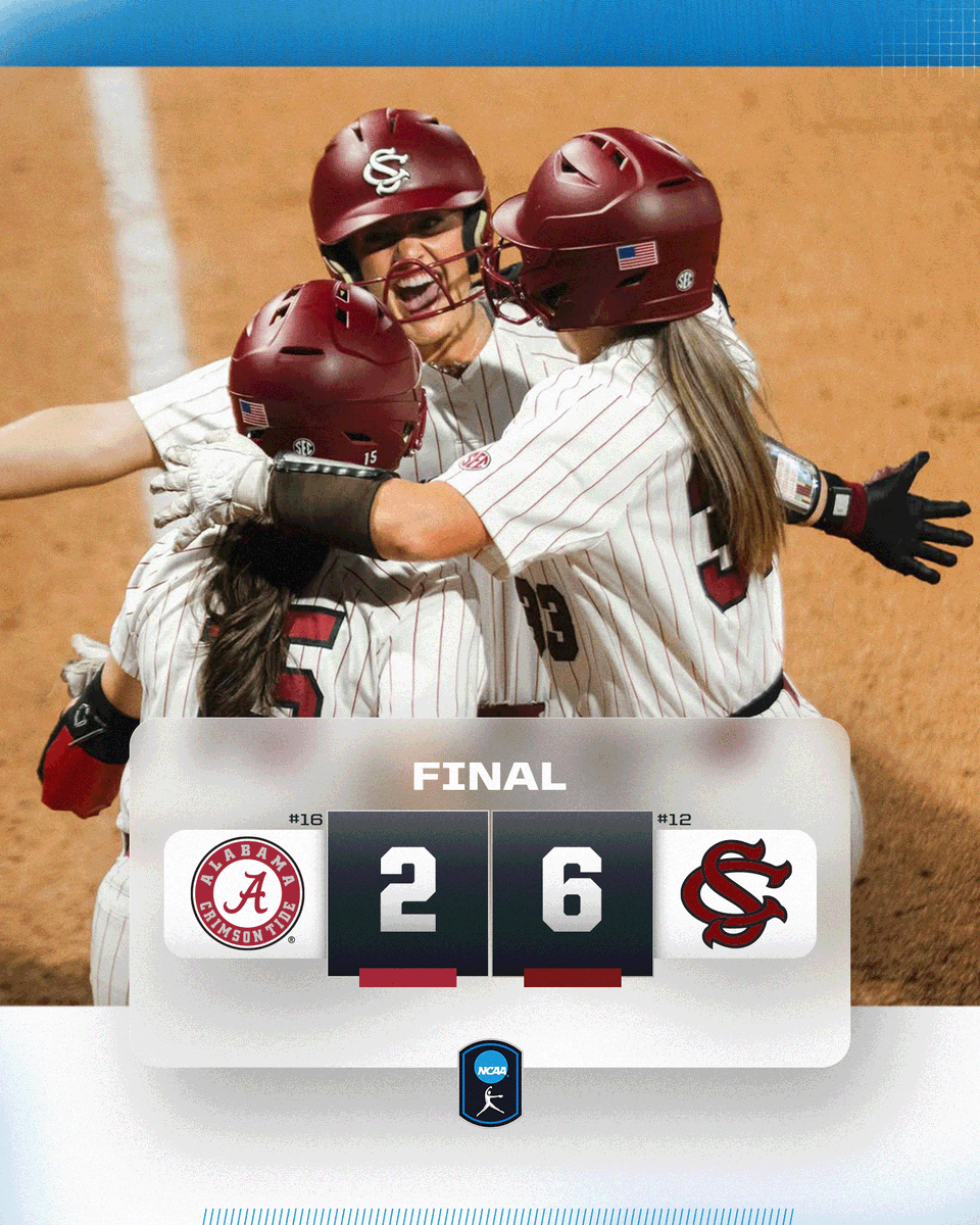 NCAA Softball (@ncaasoftball) on Twitter photo GAMECOCKS GET THE WIN 👏
No. 12 <a href="/GamecockSoftbll/">Gamecock Softball</a> defeats No. 16 Alabama, 6-2!
#NCAASoftball GAMECOCKS GET THE WIN 👏
No. 12 <a href="/GamecockSoftbll/">Gamecock Softball</a> defeats No. 16 Alabama, 6-2!
#NCAASoftball