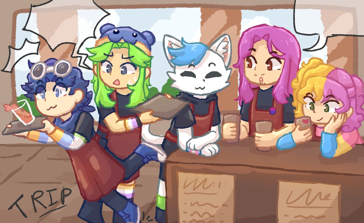 Silly little gay woke blockwars baristas :3

I'm ngl I think I chose the wrong hair color for narwhal because that bright lime green is piercing my eyes