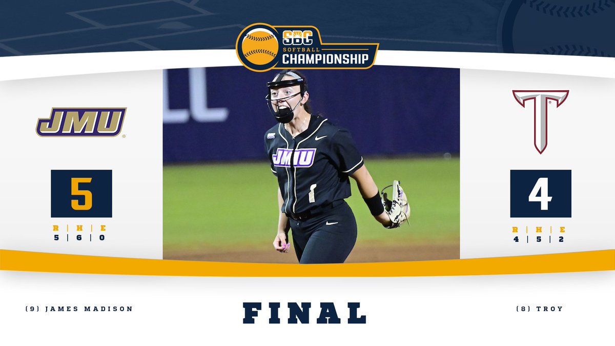 Sun Belt (@sunbelt) on Twitter photo ๐๐จ๐๐๐ฆ ๐๐๐ฉ๐๐ก๐๐.
No. 9 seed <a href="/JMUSoftball/">JMU Softball</a> defeats No. 8 seed <a href="/TroyTrojansSB/">Troy Softball</a>, 5-4, in the first round for its first #SunBeltSB Championship victory in program history. The Dukes advance to face No. 1 seed <a href="/TXStateSoftball/">Texas State Softball</a> in the quarterfinals. โ๏ธ๐ฅ ๐๐จ๐๐๐ฆ ๐๐๐ฉ๐๐ก๐๐.
No. 9 seed <a href="/JMUSoftball/">JMU Softball</a> defeats No. 8 seed <a href="/TroyTrojansSB/">Troy Softball</a>, 5-4, in the first round for its first #SunBeltSB Championship victory in program history. The Dukes advance to face No. 1 seed <a href="/TXStateSoftball/">Texas State Softball</a> in the quarterfinals. โ๏ธ๐ฅ