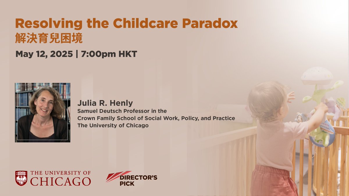 UChicagoHK (@uchicagohk) on Twitter photo .<a href="/UChicago/">The University of Chicago</a> Prof Julia Henly shares how we can create an equitable, affordable, high-quality #childcare system that serves the needs of #workingparents, their children, and the childcare #workforce. Join us on May 12 at 7pm HKT! bit.ly/431tL91
#UChicagoHK #Parenting .<a href="/UChicago/">The University of Chicago</a> Prof Julia Henly shares how we can create an equitable, affordable, high-quality #childcare system that serves the needs of #workingparents, their children, and the childcare #workforce. Join us on May 12 at 7pm HKT! bit.ly/431tL91
#UChicagoHK #Parenting