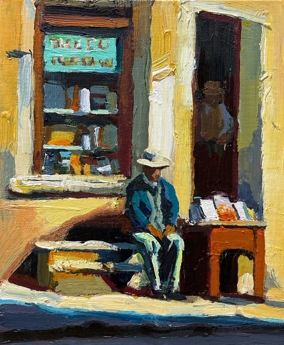 RClaremont's tweet photo. Only in Italy: a hand-painted bookshop sign, sun-bleached paperbacks, and a man in a hat who might be the owner.

I didn’t go in—just watched from across the street with a coffee, letting the moment unfold like a quiet ritual.

“The Bookshop”, 25x30cm.

#thebookshop #onlyinitaly https://t.co/rMVYjmz5pH