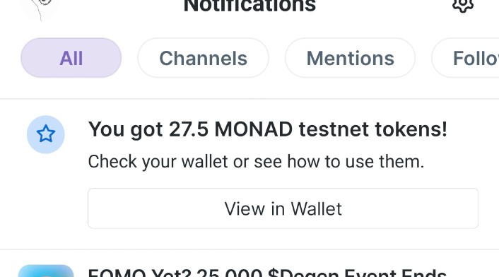 Check your <a href="/farcaster_xyz/">Farcaster</a> wallet!
Just spotted 27.5 MON sitting there — quietly delivered.

Props to the <a href="/monad_xyz/">Monad</a> team for this surprise drop.
Let’s hope mainnet $MON gets the same love at TGE.