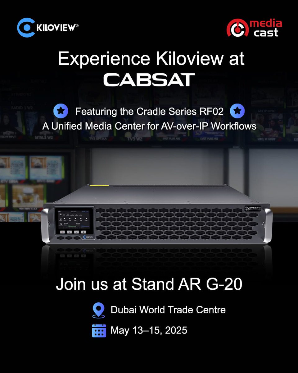 🚀 ​​Your Studio Powerhouse Just Got a Carry-On Pass!​​  

Imagine fitting an entire media production hub into 2RU suitcase. Meet ​​Kiloview Cradle Series RF02​​ – the Swiss Army Knife of AVoverIP, now stealing the spotlight at ​​#CABSAT2025​​ with MediaCast (AR G-20 Booth)!