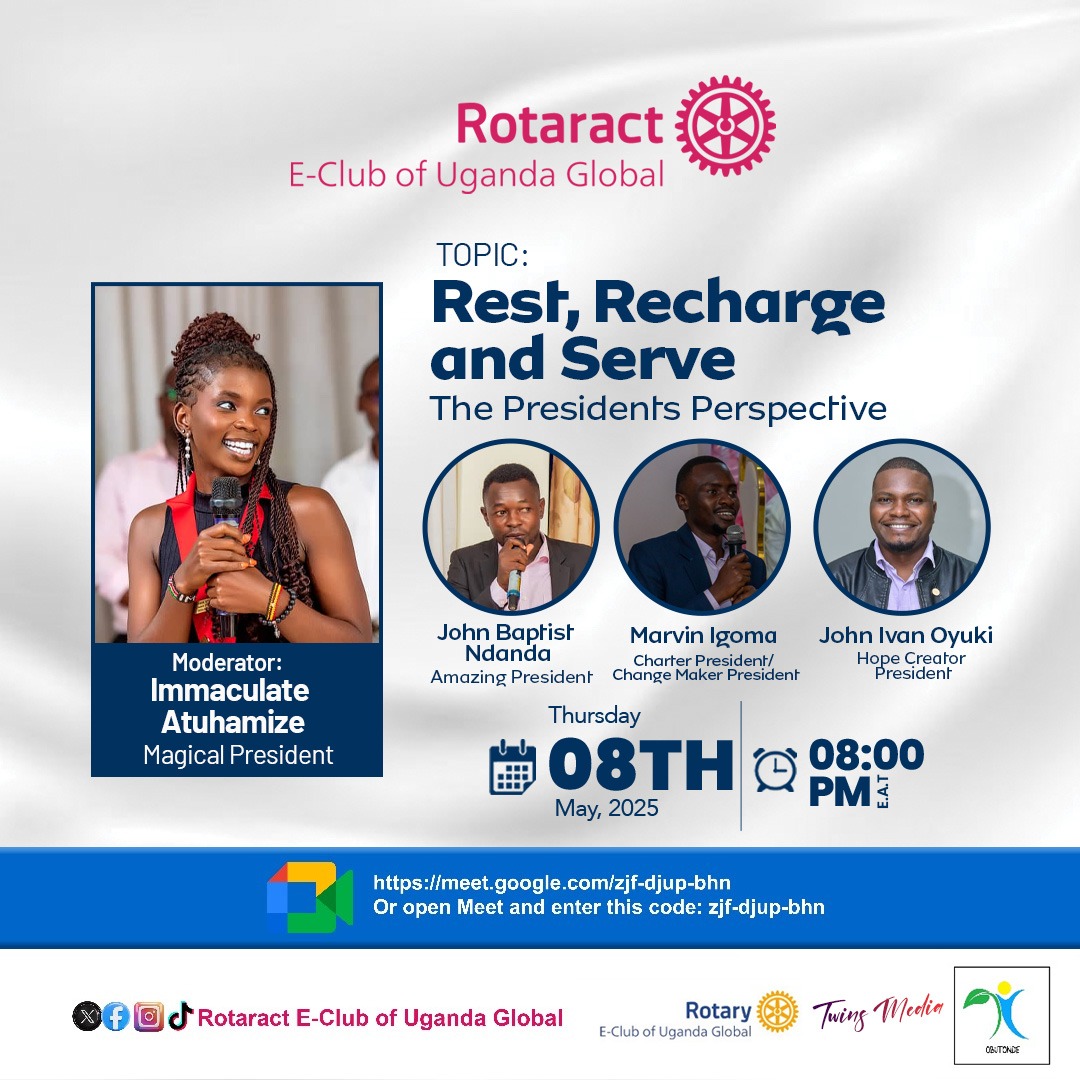 You are invited to join us tonight,  Thursday, May 8th, to hear from our Past Presidents on the panel as they share their insights on prioritizing mental health, self-care, and effective leadership. 
Below are the details

Date: Thursday 08.05.25
Time: 8pm EAT
Location: Online