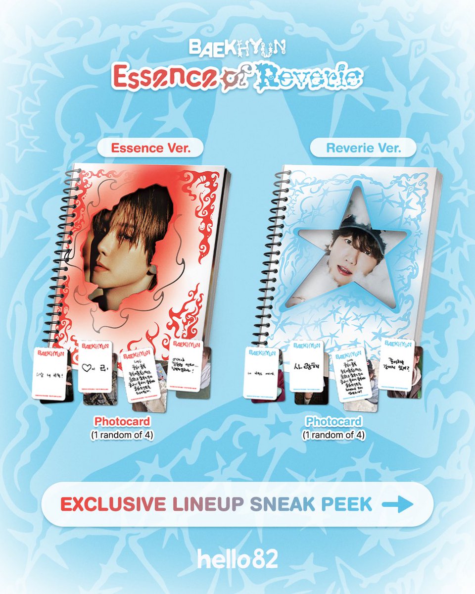 hello82official's tweet photo. The power of manifestation brought this dream to life!
Take a sneak peek at the 'Essence of Reverie' Exclusive Lineup ✨

PRE-ORDER NOW! ⬇️
🔗 https://t.co/UH5dD1CUt2

*All U.S. sales count towards Billboard Charts

@B_hundred_Hyun @BAEKHYUN_INB100
#BAEKHYUN #백현 #EssenceofReverie #hello82