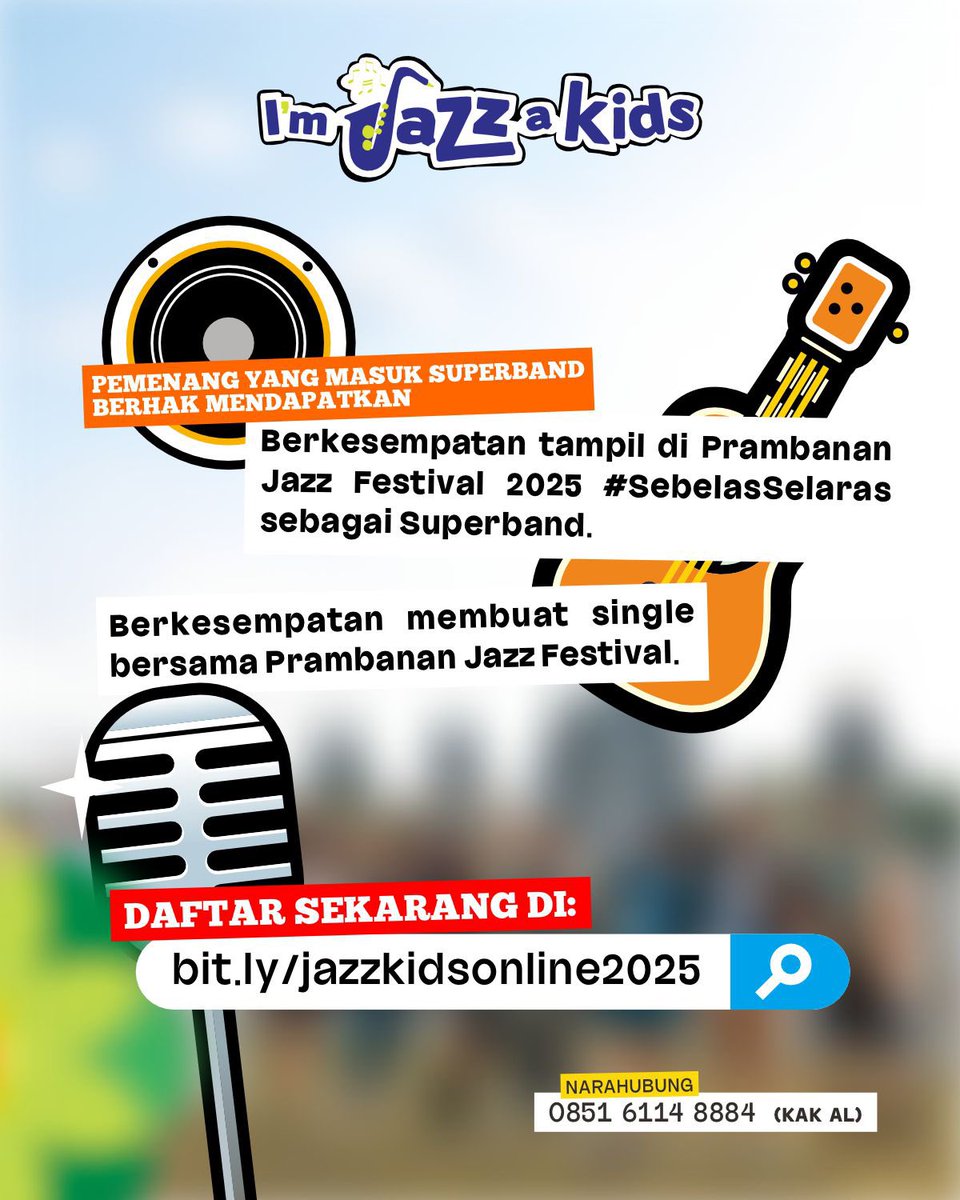 PrambananJazz's tweet photo. Hi guys! Masih ada 2 hari lagi loh buat online submission Jazz Kids! Buat kalian yang talented atau punya adek atau kiddos yang super talented bermusik, daftar yuk! 

Audisi akan dilaksanakan tanggal 19 di Artotel Suites Bianti, Yogyakarta ya🫶🏼 https://t.co/fP9Itvpwq6