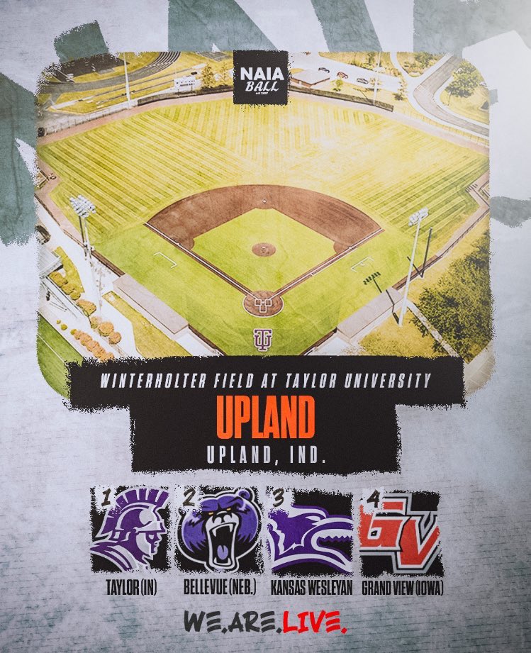 NAIA Ball (@naiaball) on Twitter photo Upland Bracket
#NAIABall
1. <a href="/taylorbaseball/">taylorbaseball</a>
2. <a href="/BUBruinBaseball/">Bellevue U. Baseball</a>
3. <a href="/KWUBaseball/">KWU Baseball</a>
4. <a href="/GVBaseball_/">Grand View Baseball</a>
(8/10) Upland Bracket
#NAIABall
1. <a href="/taylorbaseball/">taylorbaseball</a>
2. <a href="/BUBruinBaseball/">Bellevue U. Baseball</a>
3. <a href="/KWUBaseball/">KWU Baseball</a>
4. <a href="/GVBaseball_/">Grand View Baseball</a>
(8/10)