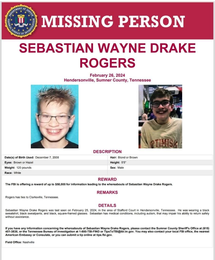 Missing now 16yr old...his dad has ties to Grove and Claremore, OK. He's been missing over  a year with no signs...#SebastianRoger call 1-800-TBI-FIND or FBI if you see him. There are people involved that are convicted frauds, do not scan any QR code or click any links attached.