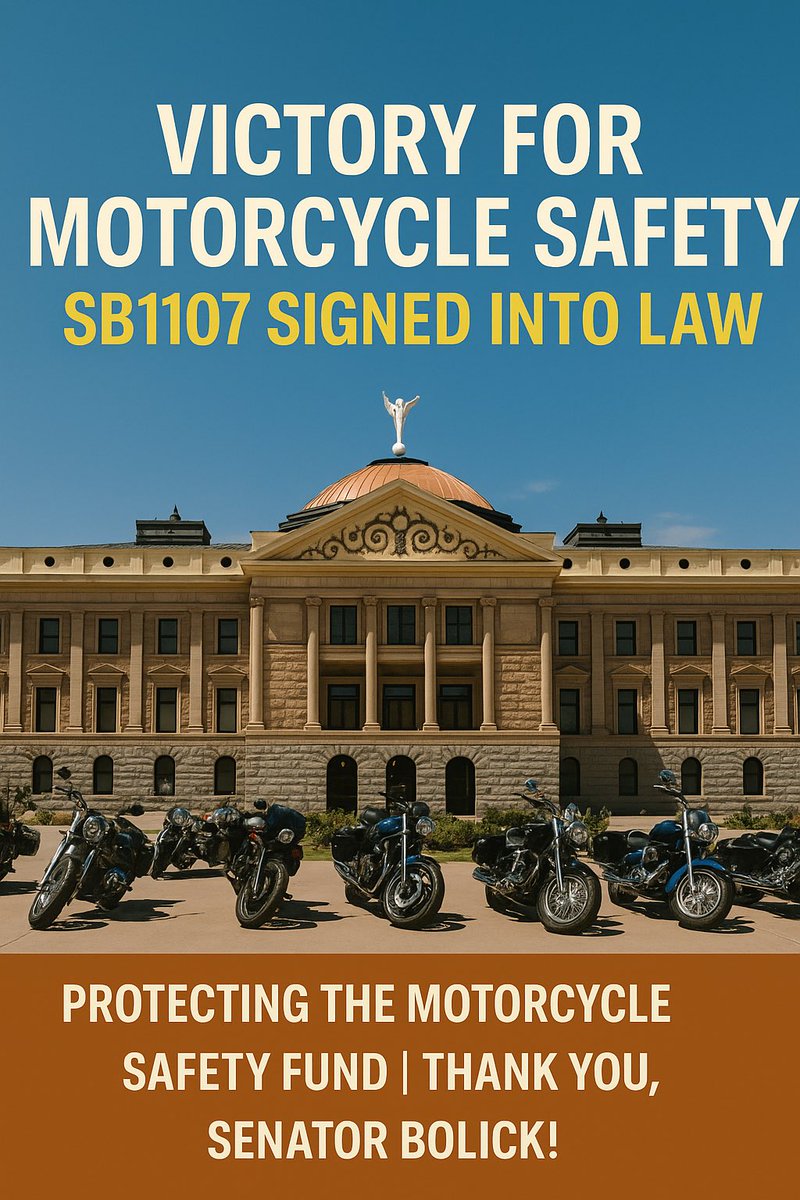BREAKING: SB1107 is now LAW.
We’ve been fighting to protect the Motorcycle Safety Fund for years—today, we made it permanent. Thank you <a href="/SenatorBolick/">Shawnna Bolick</a> for leading the charge.