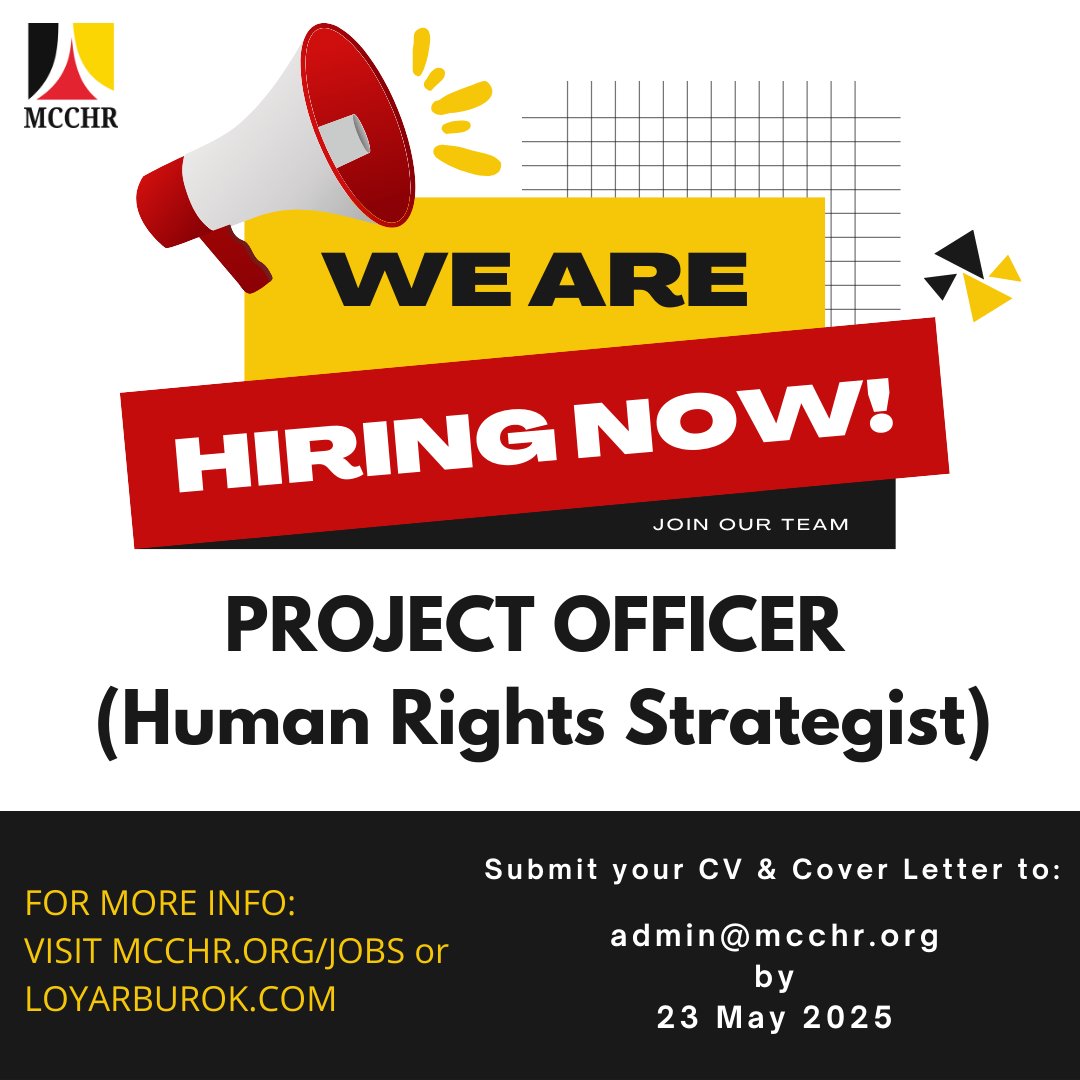 📣We are hiring a Project Officer (Human Rights Strategist) to join our team! Learn more about the job opportunity by visiting mcchr.org/jobs or loyarburok.com.
Submit your application to admin@mcchr.org by 23 May 2025.  #jobvacancy #jobopportunity #humanrights