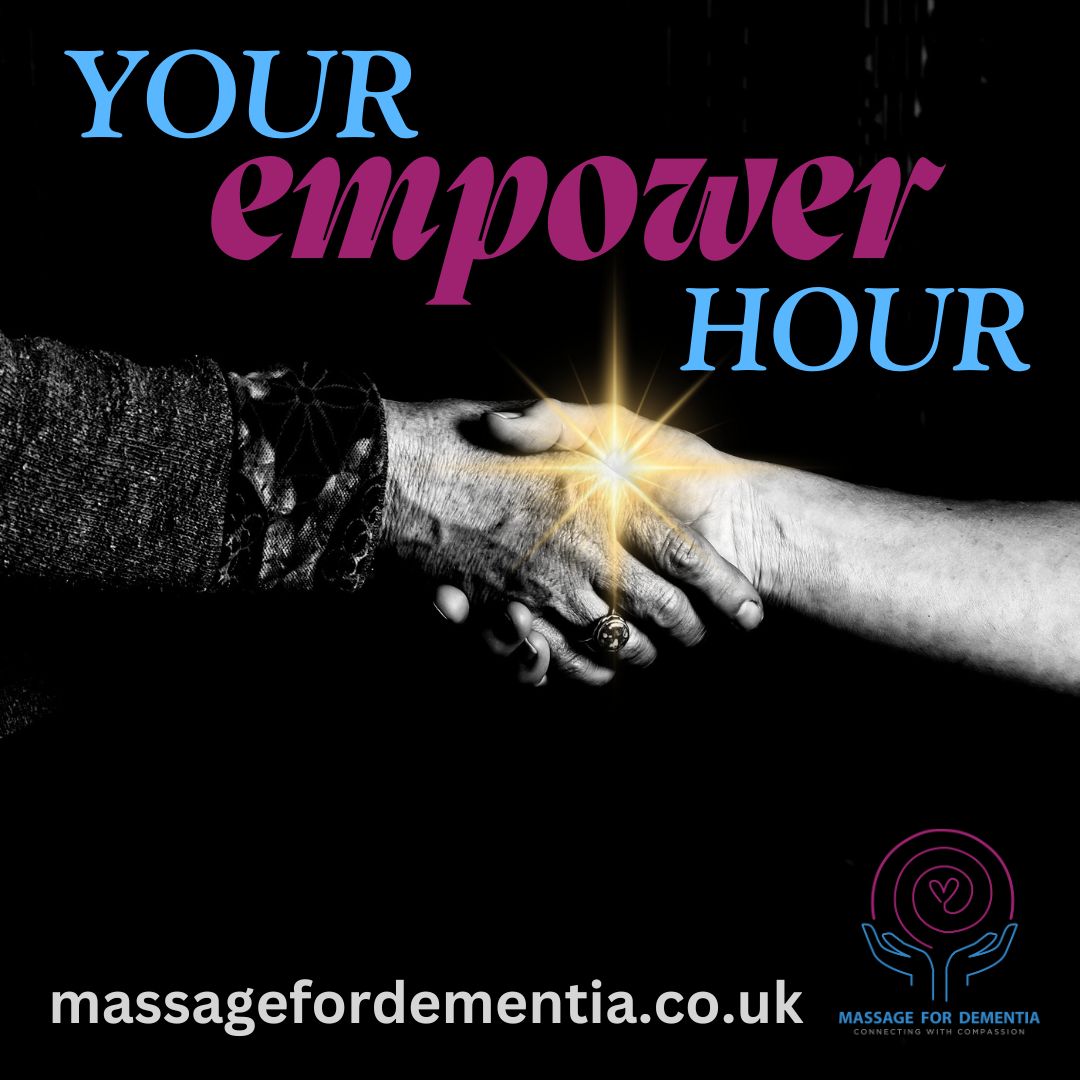 Time for you to build skills to connect with confidence with a person living with dementia
What you may get in Your EMPOWER Hour
Motivated
A list of to dos
Homework or further reading
A thirst for more!
massagefordementia.co.uk/product/empowe…
#massage #dementia #empower #dementiaaware #inclusive