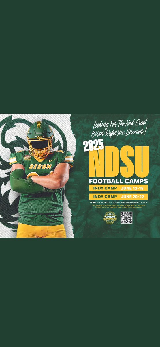 Thank you coach <a href="/DavidWienke15/">David Wienke</a> for the <a href="/NDSUfootball/">NDSU Football</a> camp  invite! i’m ready to work!
<a href="/LakeCentral_FB/">Lake Central Football</a> 
<a href="/CoachLJ38/">Carlton Littlejohn</a>