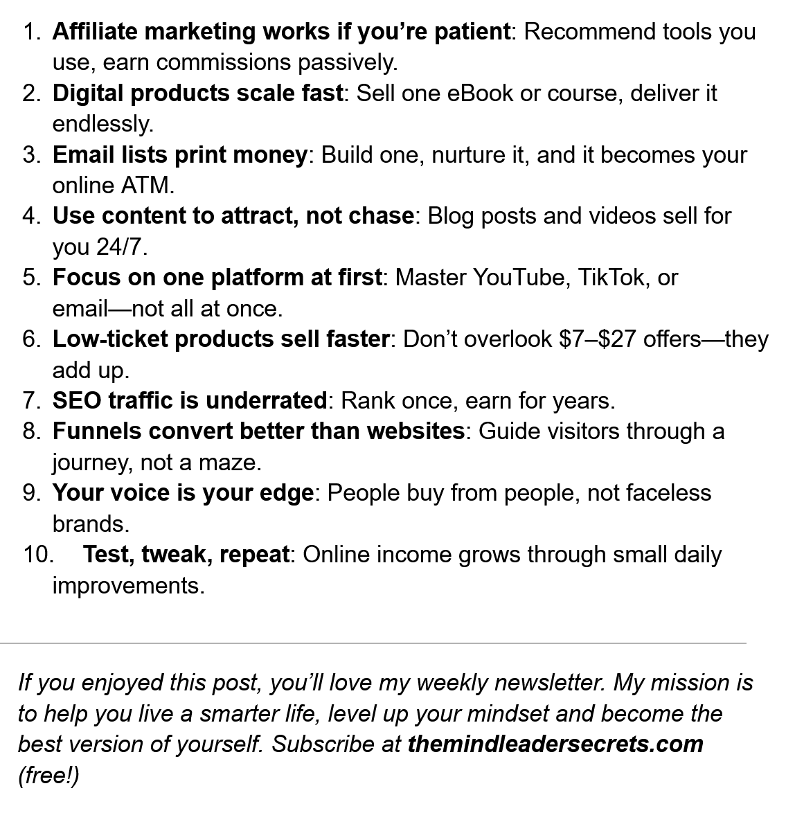 Mindtutorials's tweet photo. A friend asked how I make money online while traveling, so I broke it down.
Here are 10 ideas that actually work.
Based on "Make Money From Home" by James Scholes. #FinancialMastery https://t.co/aKVLSZzxyP