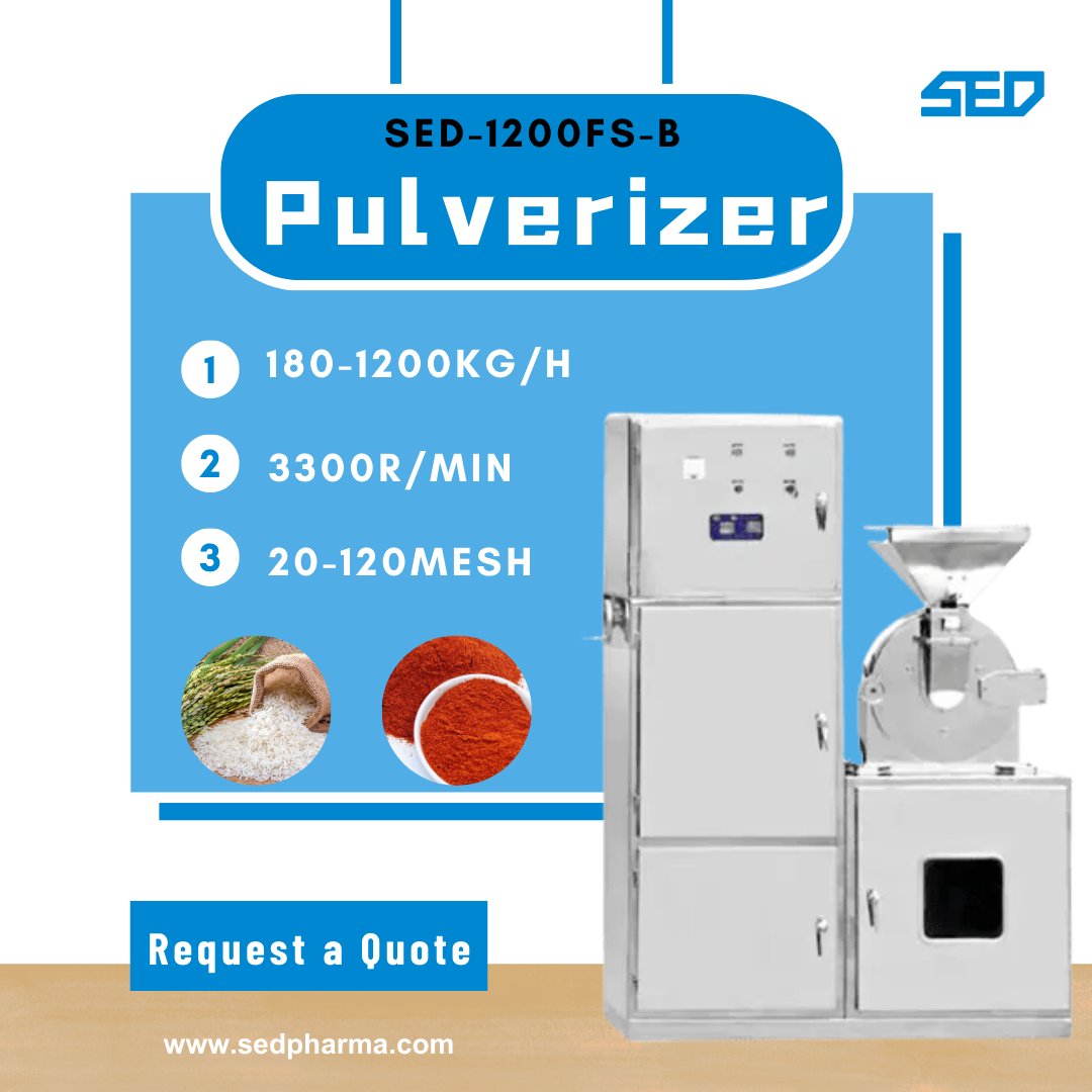 SedPharma's tweet image. ✨ SED-1200FS-B pulverizer is designed for efficient pulverization!
Whether it is Chinese medicine, spices, resin powder, or powder coating, it can easily handle it.

Learn more: sedpharma.com

#sedpharma #Pulverizer #GrindingMachine #pulverizermachine