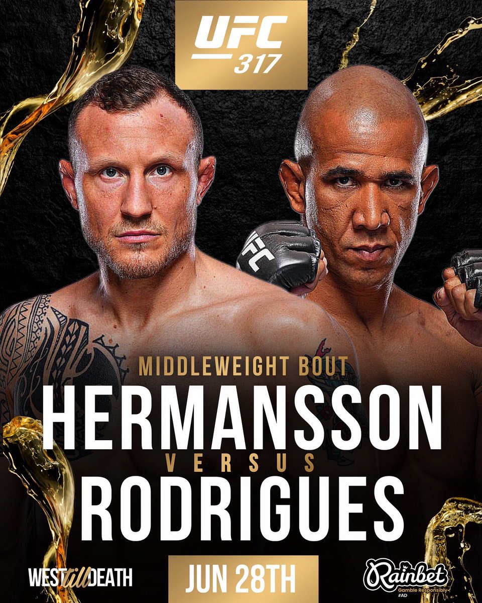 WestTillDeath's tweet image. 🚨Fight Announcement:
Jack Hermansson vs. Gregory Rodrigues added to June 28th #UFC317
Cody Garbrandt vs. Raoni Barcelos added to June 14th’s #UFCAtlanta
Ricky Simón vs. Charles Jourdain added to June 14th’s #UFCAtlanta