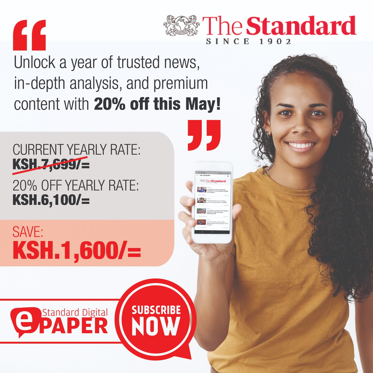 Why scroll fake headlines when you can own real journalism — for 20% less?

🔥 This May, get 12 months of The Standard ePaper for just KSH. 6,100.
💸 Save KSH. 1,600 
🗞️ Your daily dose of truth.

💥 Join thousands of sharp minds:
👉 epaper.standardmedia.co.ke

#FactsFirst #MayOffer