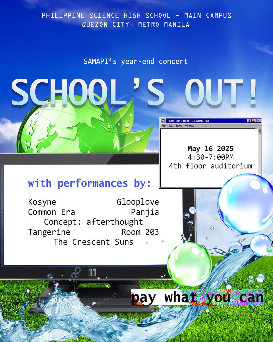 ClubSamapi's tweet image. Excited to end the school year? 🥳

Have one last hurrah before the school year ends with SCHOOL&apos;S OUT!: SAMAPI Year-End Concert! 🎸⚡

Sign up at bit.ly/SchoolsOut2025… and PAY WHAT YOU CAN! 💯💯

Walk-ins are allowed except for B2025 students.