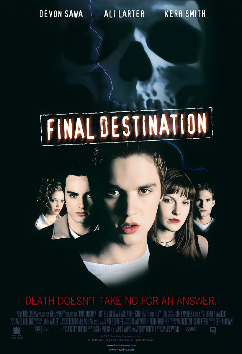 chispita_dramas's tweet image. 12. #FinalDestination
2000   |   USA   |   7/10 ⭐
(Rewatched)

98 min

Directed by #JamesWong
Screenwriter #JeffreyReddick

Genre: #supernatural #horror 

Starring: #DevonSawa #AliLarter #KerrSmith