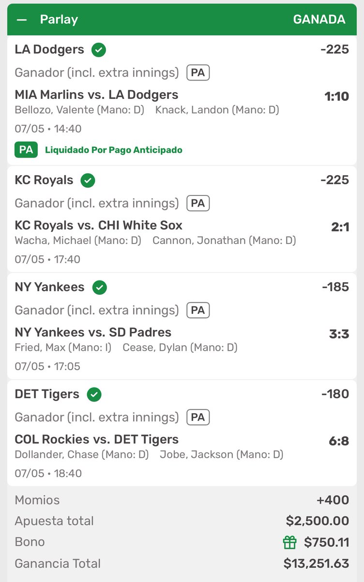$2000 entre RT Y ❤️ OTROO PARLEY MÁS COBRADO ✅✅ +400 MLB ⚾️

7 días del mes y 6 parleys cobrados 😳 todos con momios chingoneees 🫶🏾🐨 se sufrió con #RepDetroit Y también con los #REPBX PERO AL FINAL SE DIO familia 

Que bendición y que putaaa LOCURA , LA KOALANETAAA 🛫🛫🐨🐨🫡