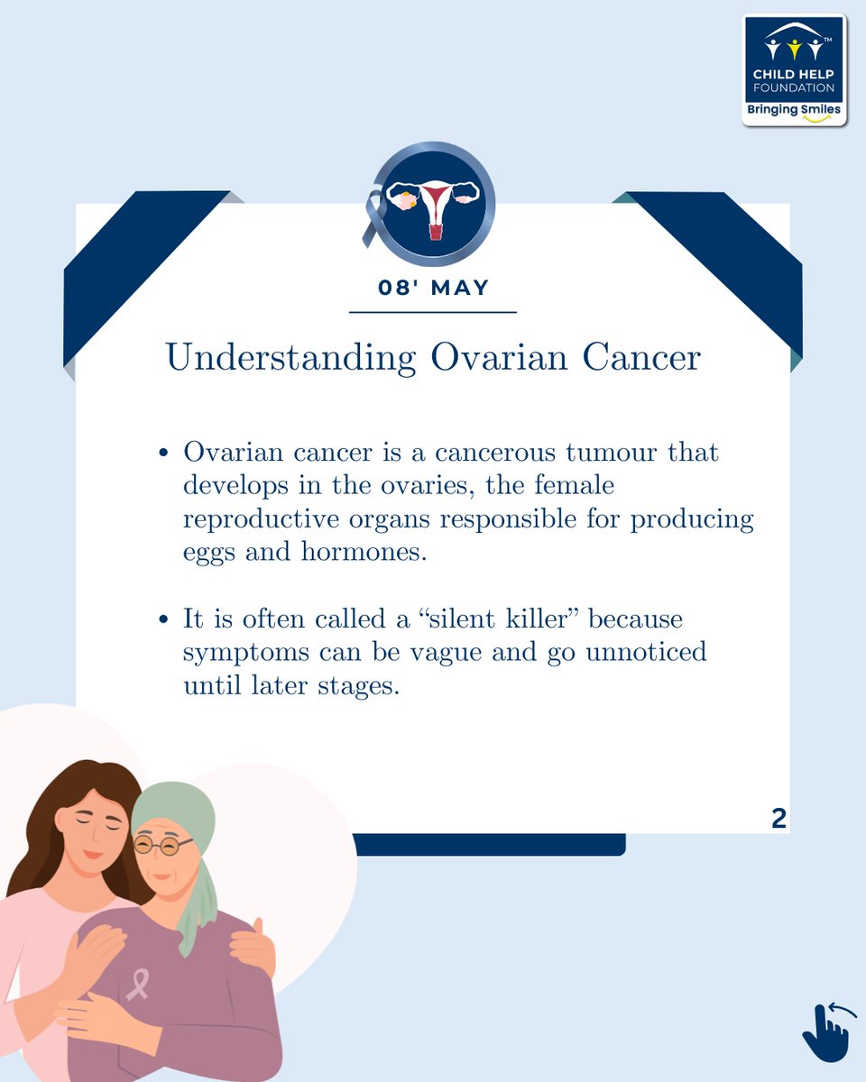 Childhelpindia's tweet image. Today, on World Ovarian Cancer Day, we come together to raise our voices for a cause that often goes unheard.
.
Ovarian cancer is known as the “silent killer”—its symptoms are subtle, often mistaken for common health issues, and too often diagnosed in the late stages. But…
