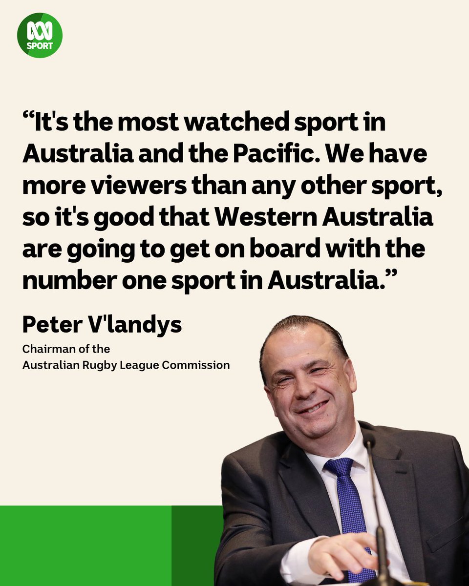 The Bears are back! 🐻

And with that, of course, comes another classic spruik from ARLC Chairman Peter V'landys in Perth at today's announcement.

Read more: ab.co/42L6xFs
Hear every NRL game live and ad-free on the ABC listen app: ab.co/4d8hi8o