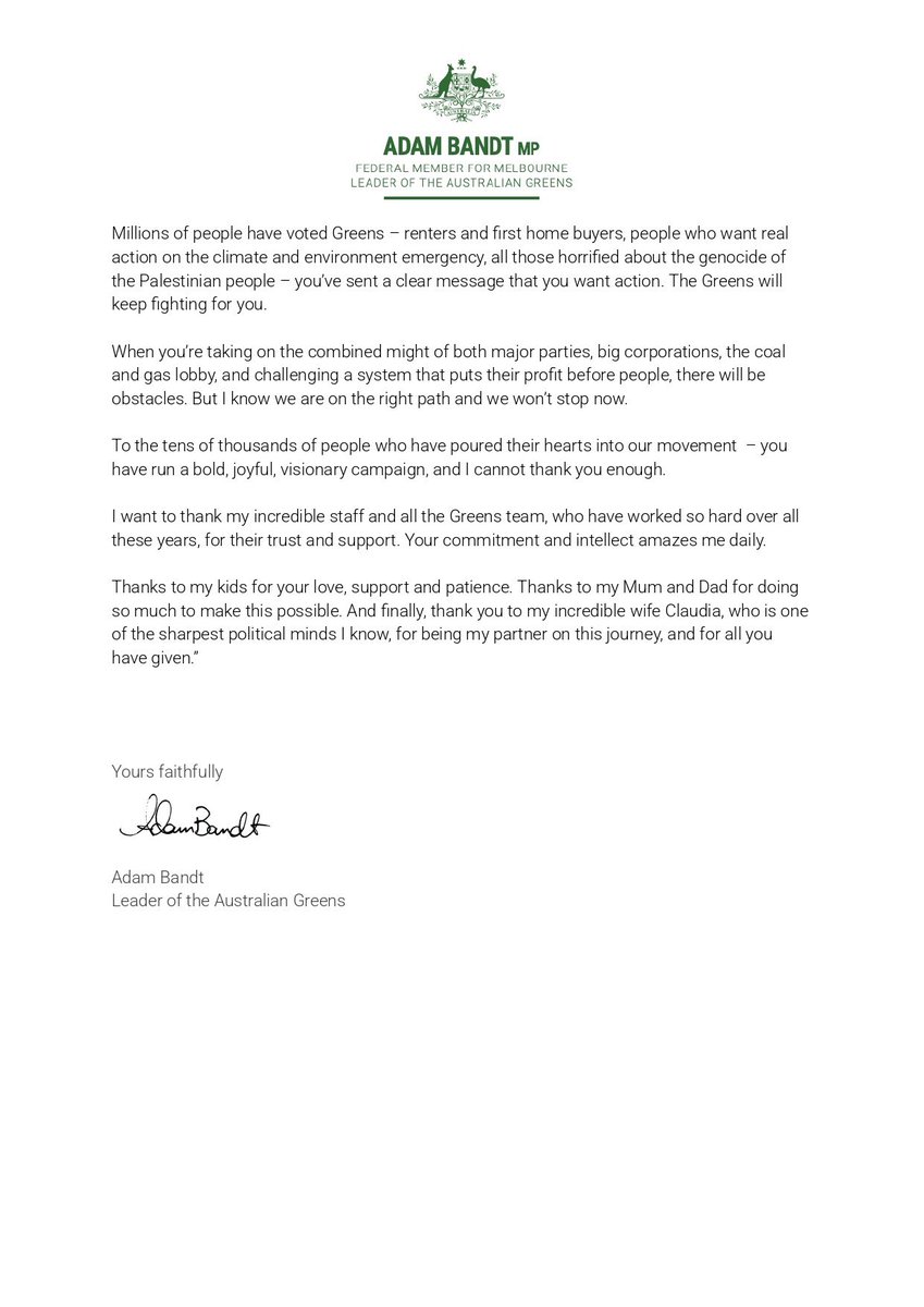Thank you Melbourne, and to the Greens movement, for the last 15 years. 

I hope I’ve made you proud.
