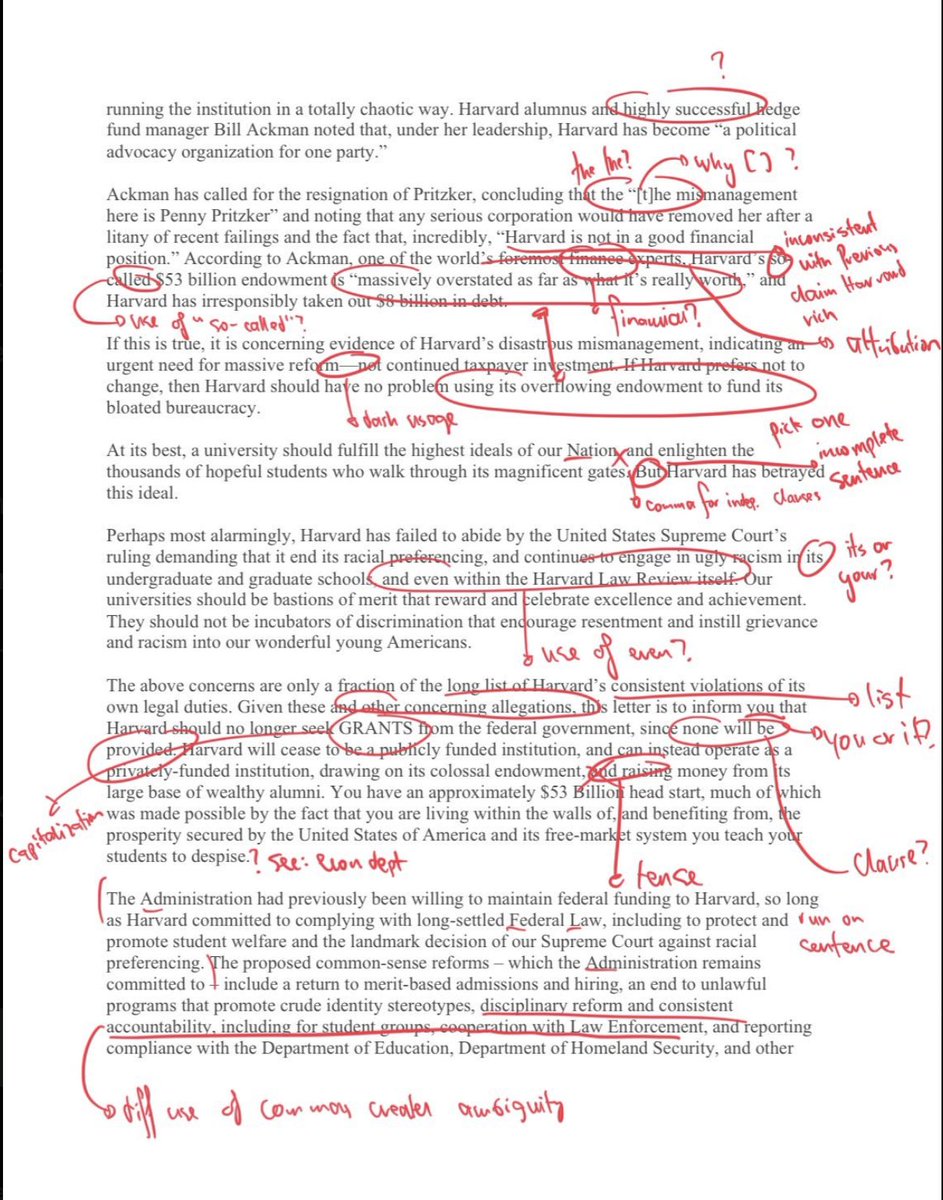 Did you see the crimson-soaked markup of the Education Department’s letter to Harvard? Social media loved it. I did, too—until I noticed that most of those “errors” weren’t errors at all. 

The critic knocks the letter for crimes such as how it starts sentences, uses phrases like