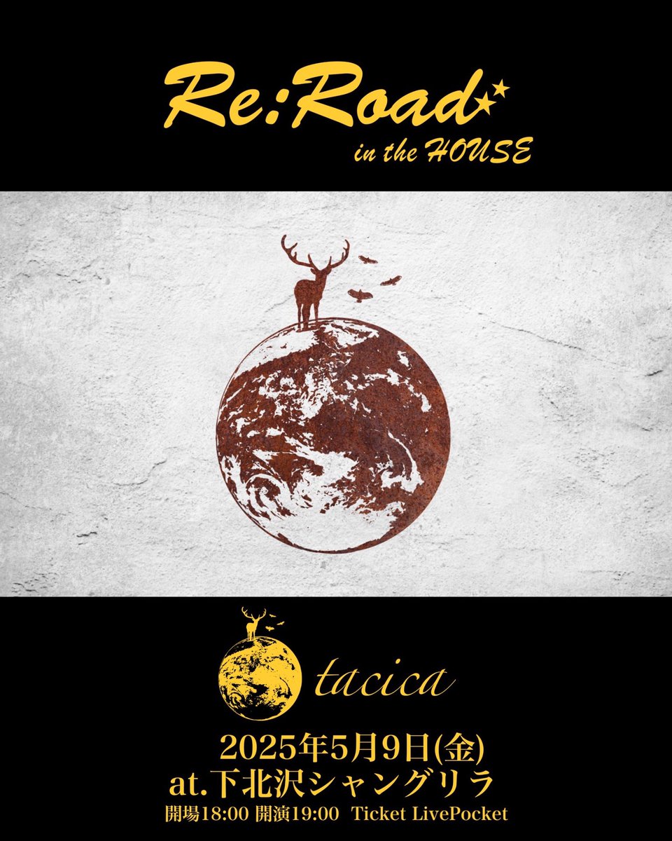 【明日のライブ！】
■5/9 fri 下北沢シャングリラ
『Re:Road in the HOUSE』

w/
tacica
TETORA

開場18:00 / 開演19:00
前売 ¥4,500+1D

🎫:LivePocket本日23:59まで！
t.livepocket.jp/e/reroad0509