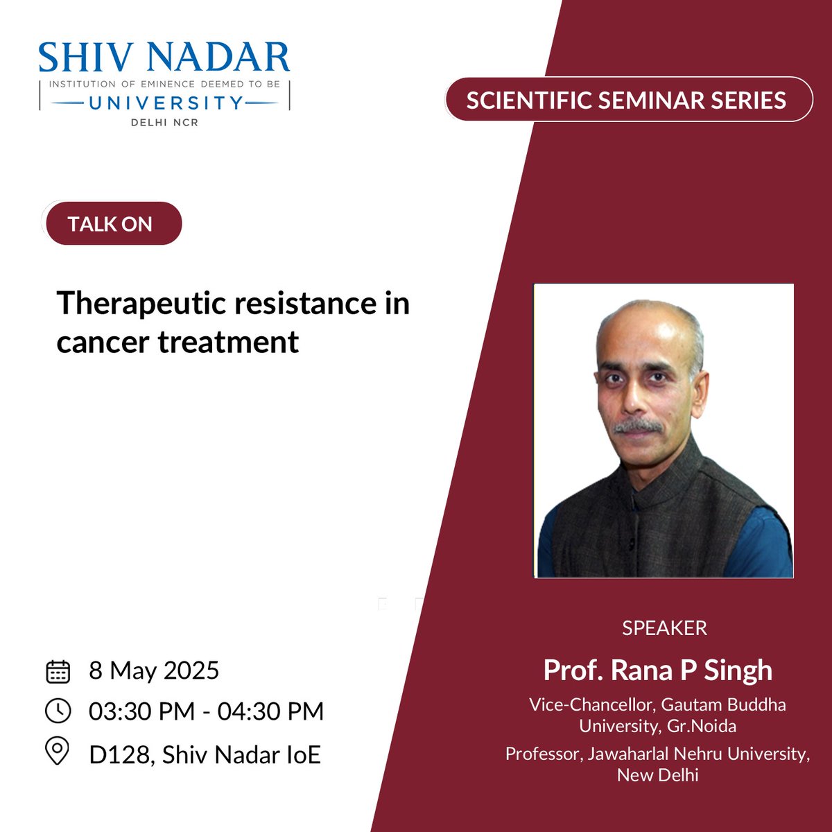 dls_snioe's tweet image. #DLSResearchSeminar🍁
We cordially invite you to a research seminar today titled &quot;Therapeutic Resistance in Cancer Treatment&quot; by Professor Rana P. Singh, Vice Chancellor of Gautam Buddha University, Greater Noida. 
#CancerTherapeutics  #CancerTreatment 
@gbugrnoida @Rana_PSingh