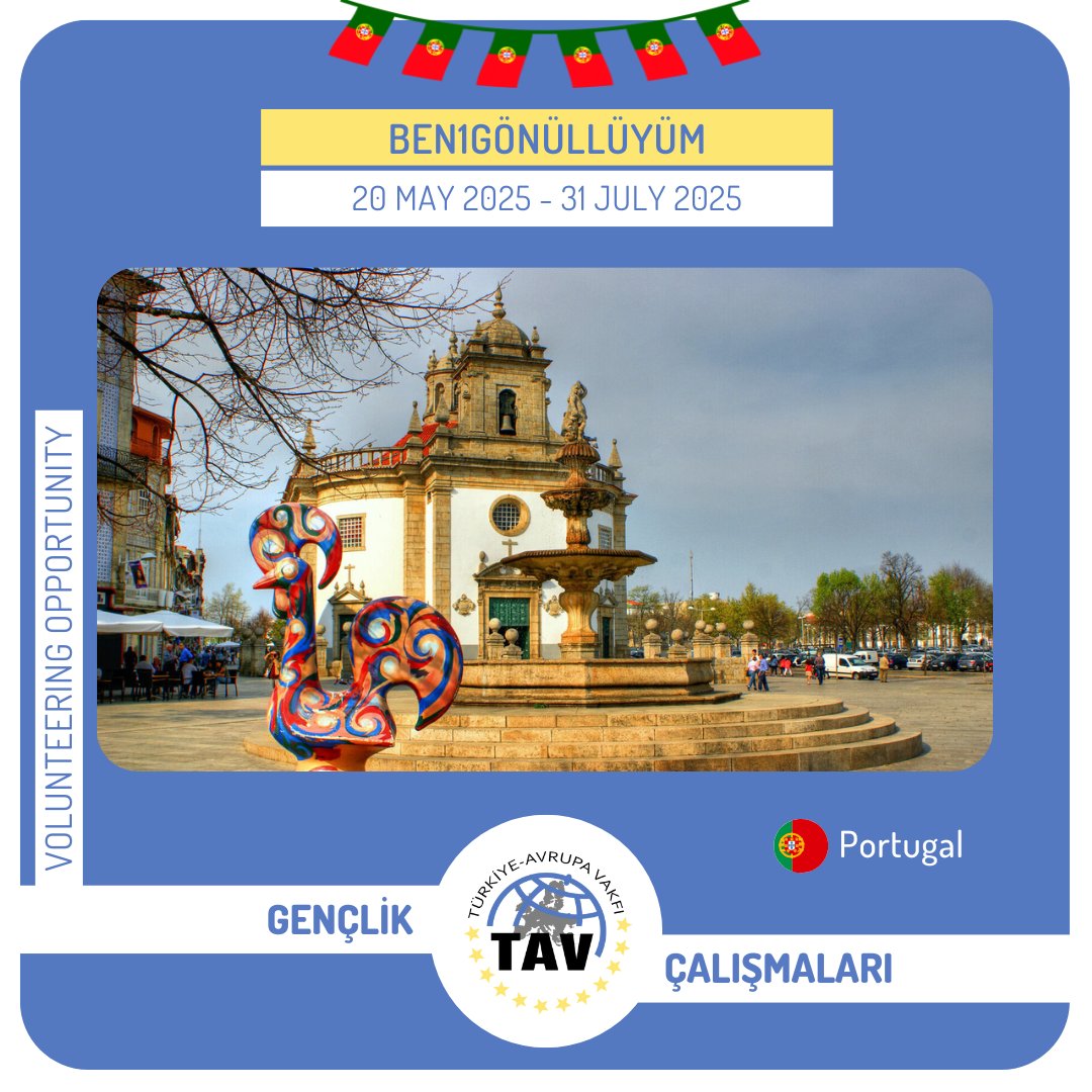 Hazırsan yeni duyurumuz bu postta... Portekiz🇵🇹'de 2,5 ay boyunca “Ben1Gönüllüyüm” projemiz kapsamında gönüllü olmak ister misin?  

📆20 Mayıs - 31 Temmuz 2025 
🚨Son başvuru: 10 Mayıs 2025, Cumartesi

Detaylar ve başvuru formu:
forms.gle/mbyYYYRaJRHdDs…