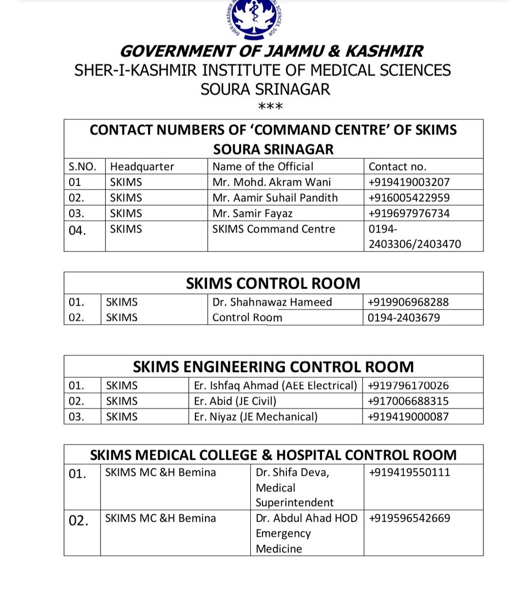 DirectorSkims's tweet photo. Helpline Numbers SKIMS/SKIMS MCH https://t.co/4sicisMF3P