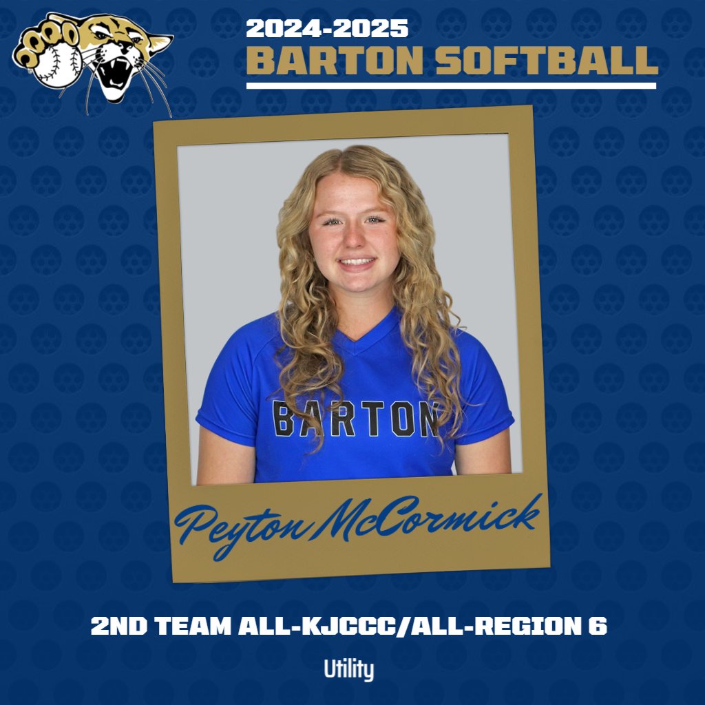 Softball All-KJCCC/Region 6 Awards

Congratulations to utility Peyton McCormick - 2nd Team

McCormick hit .410 on the year, 13 HR's (11th most in single season), (3) 3B's, (10) 2B's, 51 RBI's and 27 BB's
#GoBarton #GoCougs #KJCCC