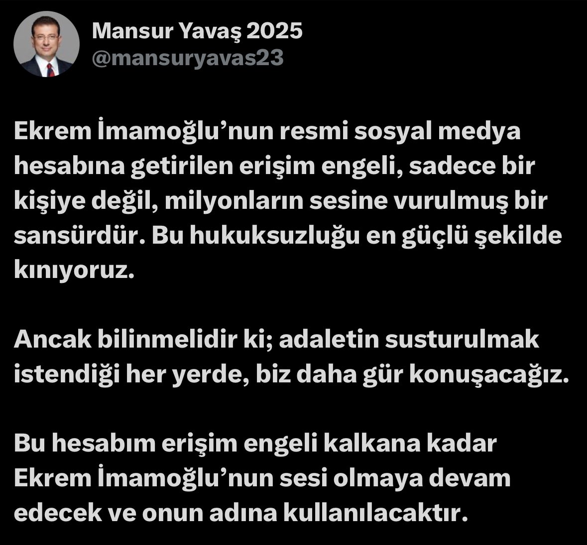 SON DAKİKA | Mansur Yavaş, X’teki kampanya hesabını Ekrem İmamoğlu’na tahsis etti.