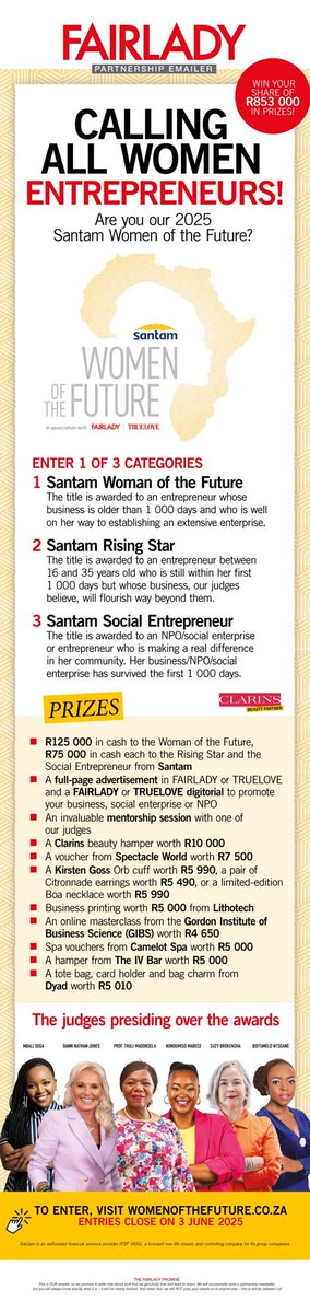 Do you know a phenomenal woman making waves and breaking barriers?
It’s time to celebrate HER! Nominate a trailblazer, a changemaker, a visionary; someone who inspires and uplifts. 

Let’s honour the #women who shape tomorrow!

→ Nominate now: womenofthefuture.co.za/?lid=rf9kg98il… #WOTF