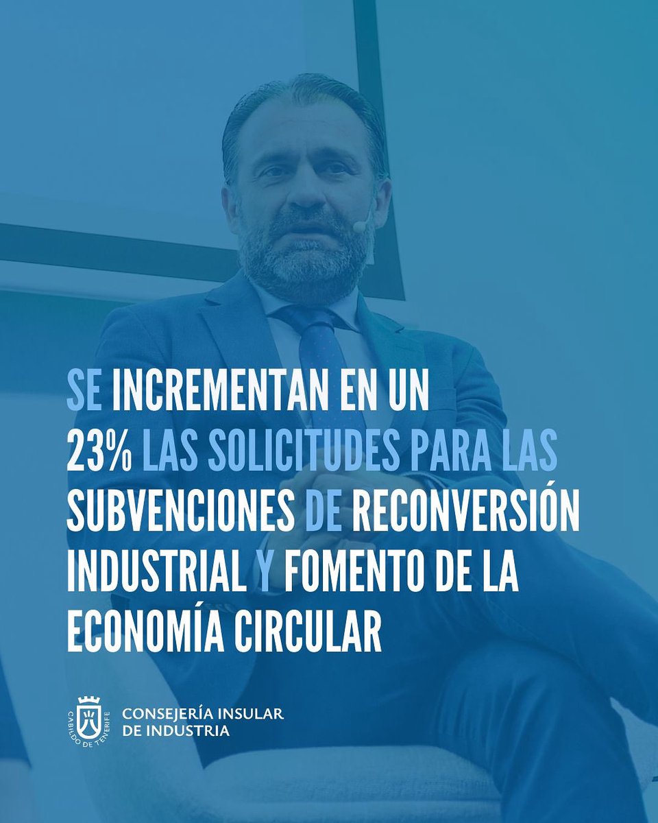 El Cabildo de Tenerife recibe un 23% más de solicitudes para las ayudas a la reconversión industrial y economía circular ♻️🏭. “Esta línea se consolida como una medida efectiva para fortalecer el sector industrial y generar empleo de calidad” 👷‍♂️, afirma <a href="/Manuelfdezvega/">Manuel Fdez Vega</a>.
