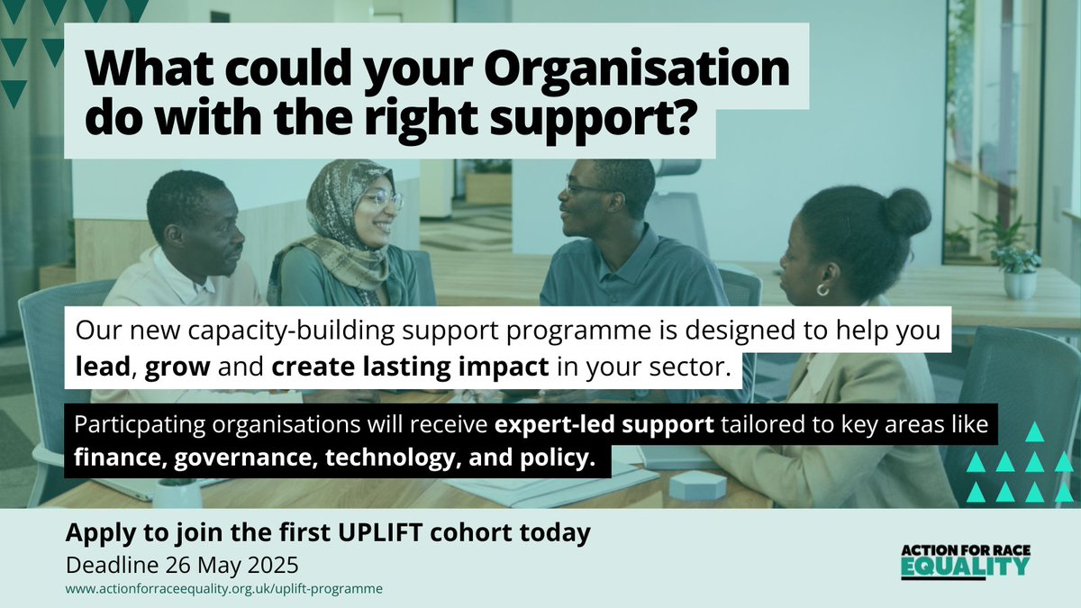 What could your org do with the right support?🤔

UPLIFT is a programme for Black, Asian &amp; Mixed Heritage-led orgs in London — offering expert-led coaching, #strategy &amp; hands-on learning to strengthen leadership and accelerate growth.

Apply by 26 May: ow.ly/iB3c50VTjHW