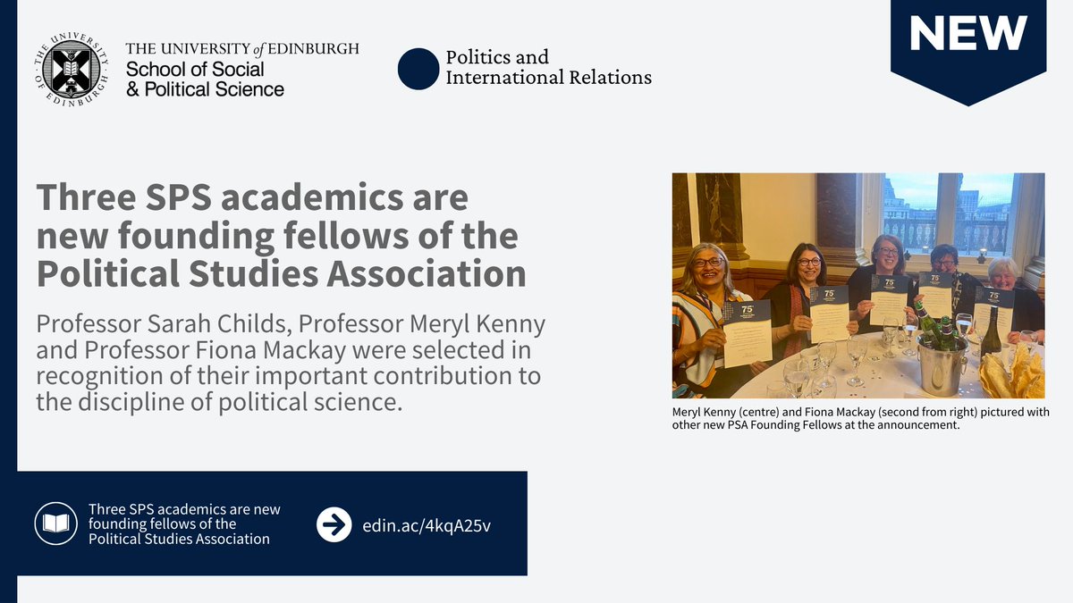 School of Social & Political Science Edinburgh (@uoessps) on Twitter photo News 📣
Three SPS academics have become founding fellows of the <a href="/PolStudiesAssoc/">Political Studies Association</a>
Congratulations to Professor Sarah Childs, Professor Meryl Kenny and Professor Fiona Mackay.
Read more: edin.ac/4kqA25v News 📣
Three SPS academics have become founding fellows of the <a href="/PolStudiesAssoc/">Political Studies Association</a>
Congratulations to Professor Sarah Childs, Professor Meryl Kenny and Professor Fiona Mackay.
Read more: edin.ac/4kqA25v