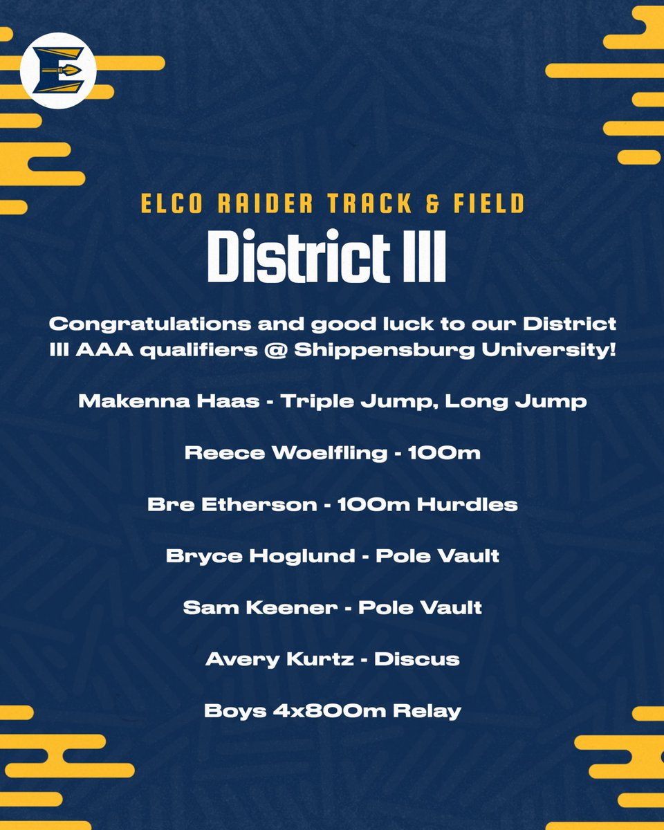 Good luck to Track &amp; Field District III 3A qualifiers on Friday &amp; Saturday @ Shippensburg University! 🥇 <a href="/LebCoSports1/">LebCoSports.com</a> <a href="/elcosd/">ELCO School District</a> events.hometownticketing.com/boxoffice/piaa…