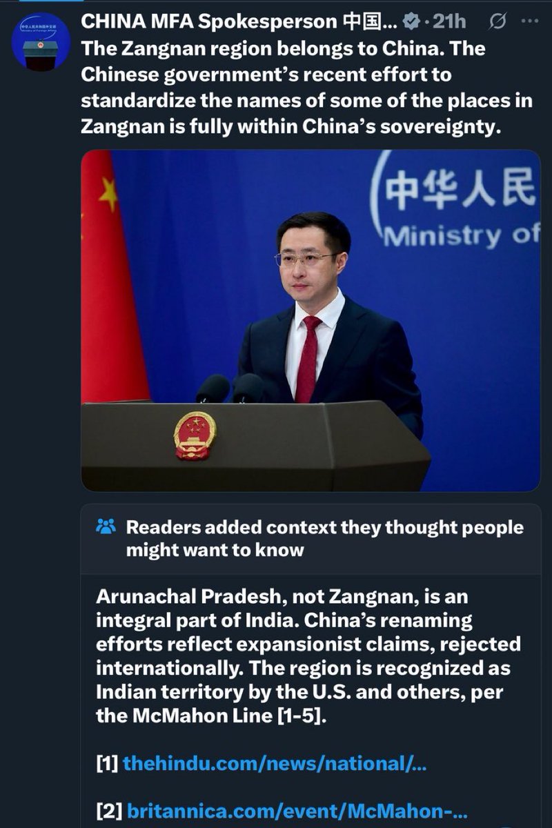 RawFeedX's tweet photo. Finally Community Notes on China’s fake claims on Arunachal Pradesh 

#ArunachalPradesh
#India 🇮🇳 https://t.co/r1lv0BCHsg