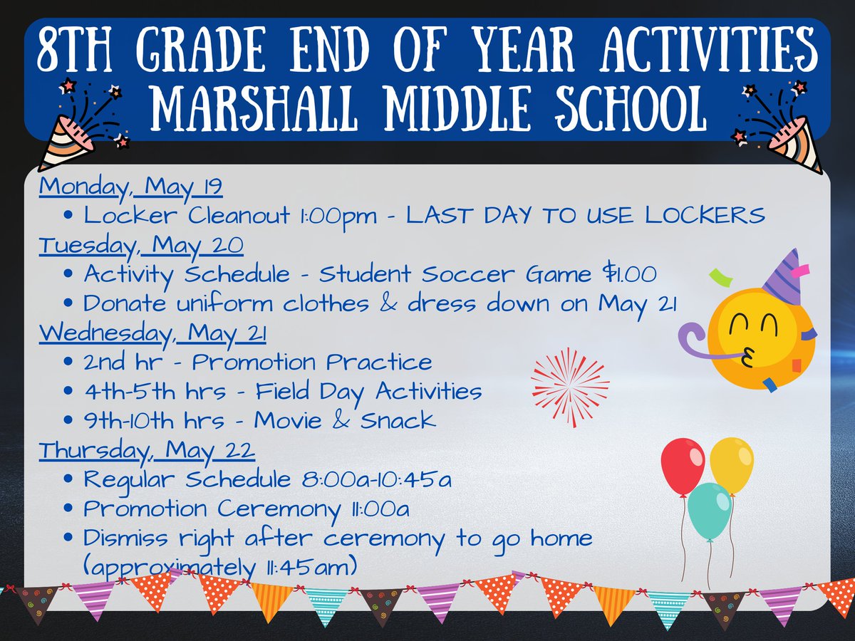MarshallUSD259 (@marshallusd259) on Twitter photo Attention to ALL parents/students for 8th Grade check out all the FUN activities planned for the rest of the school year:
#WPS #WPSProud #WeareMarshall #SomosMarshall #8thgrade <a href="/WichitaUSD259/">Wichita Public Schools</a> Attention to ALL parents/students for 8th Grade check out all the FUN activities planned for the rest of the school year:
#WPS #WPSProud #WeareMarshall #SomosMarshall #8thgrade <a href="/WichitaUSD259/">Wichita Public Schools</a>