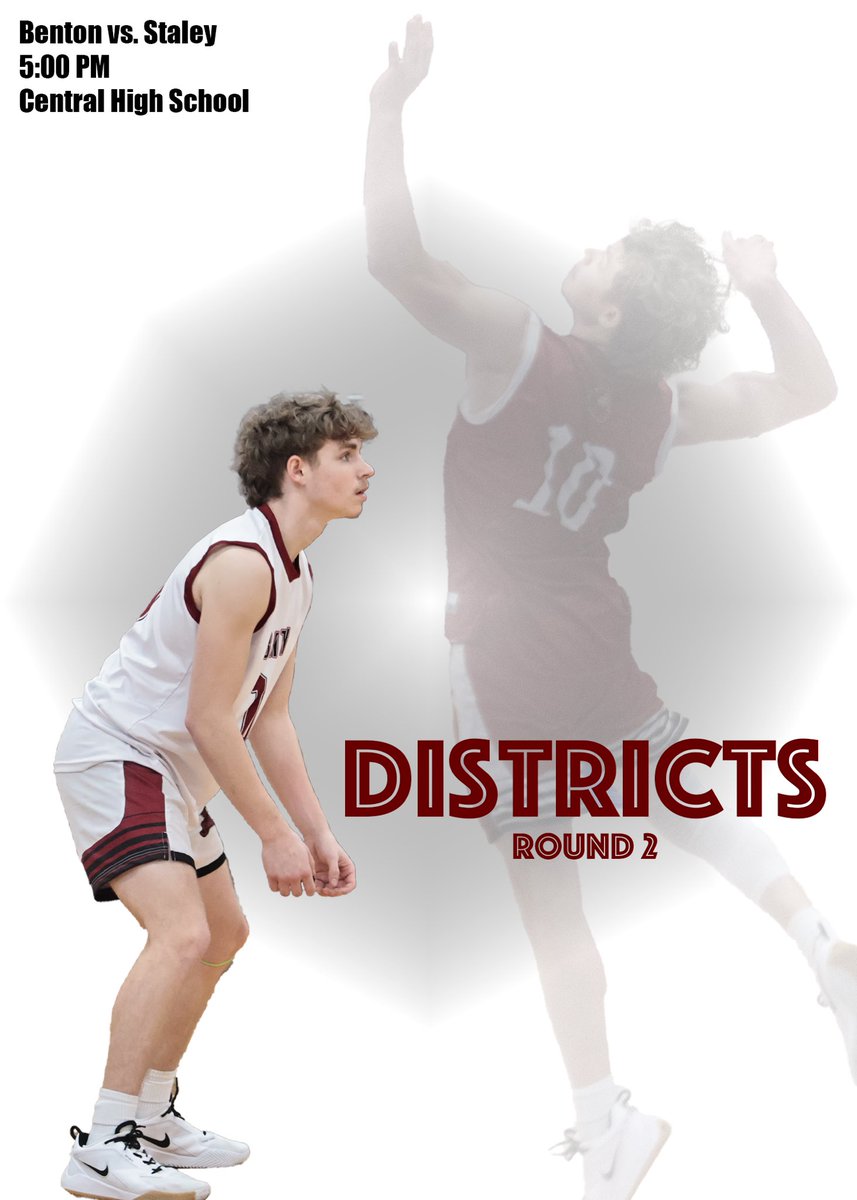 ROUND 2!

Get hype and go cheer on our Benton Cardinals Boys Volleyball team in Round #2 of the District Play-Offs against the Staley Falcons!

Match Information:
Benton vs. Staley
5:00 PM
Central High School