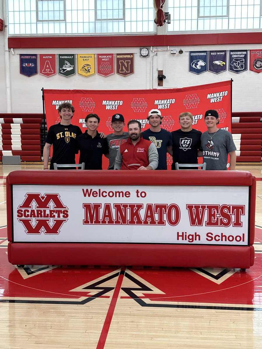 Congrats to these guys for signing their letter of intent!
<a href="/taevinpribyl/">Taevin Pribyl</a> - St Olaf - Football and baseball
<a href="/EvanMaes15/">Evan Maes</a> - Bethany - Baseball
<a href="/jaydenkntsn13/">Jayden Knutson</a> - Bethany - Baseball
<a href="/Hudrlik001/">Charlie Hudrlik</a> - Bethel - Baseball
<a href="/HoehnBen/">Ben Hoehn</a> - Bethany - Baseball
<a href="/BahlColten/">Colten Bahl</a> - Bethany - Baseball
