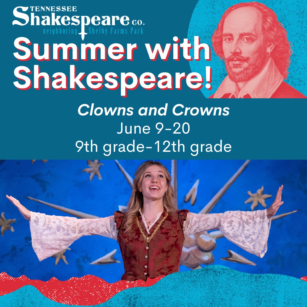 During Clowns and Crowns Summer Camp, your teen campers will explore two of Shakespeare's favorite groups of people: Royalty &amp; Clowns!

Campers will support their work through crafts &amp; stage combat to encourage vulnerability &amp; bravery. Find out more! tnshakespeare.org/education/summ…