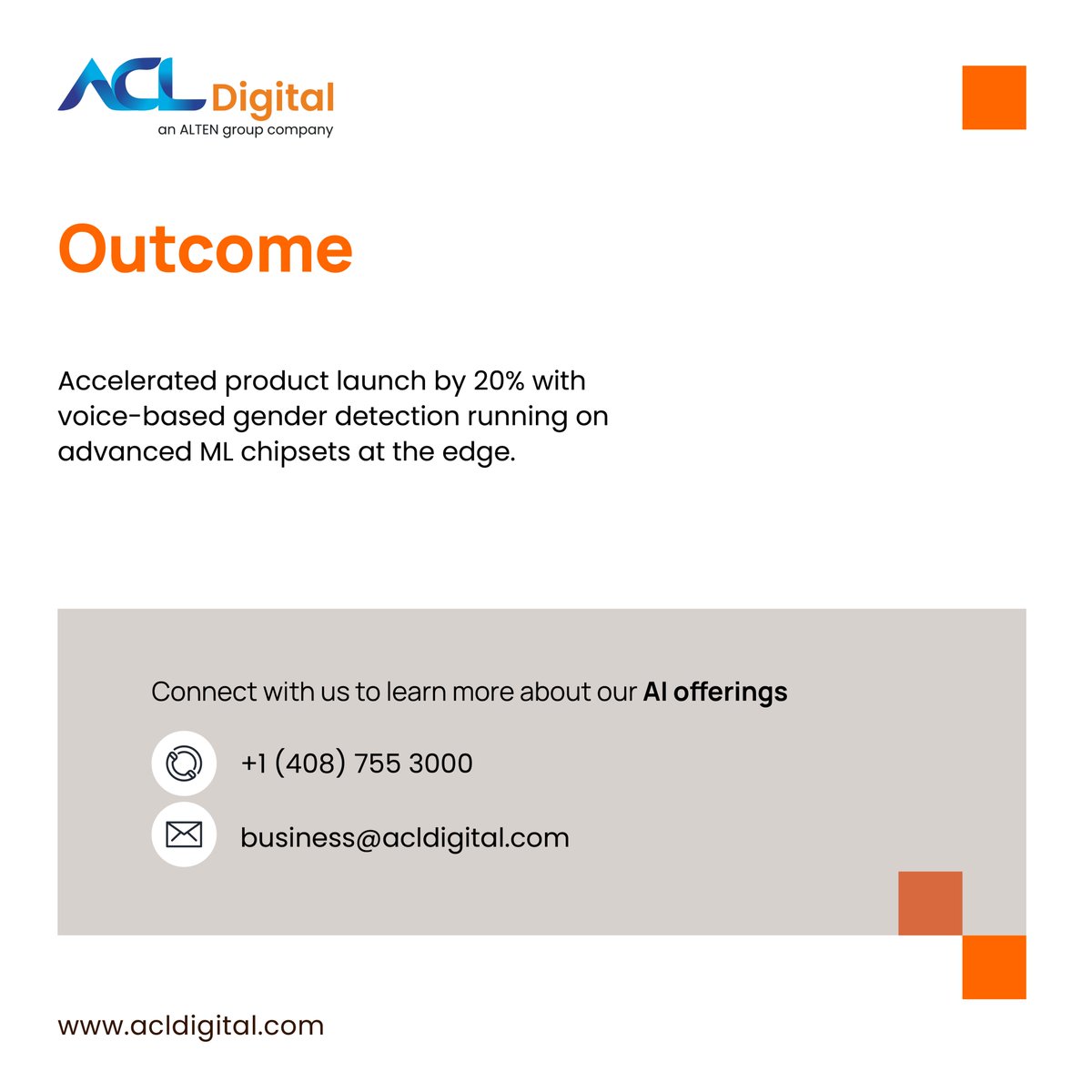 A top U.S. semiconductor firm cut ML chipset launch time by 20% with ACL Digital’s AI expertise.

 Explore the full case study to see how: acldigital.com/works/voice-ba…

#ACLDigital #VoiceBased #MachineLearning #Chipsets #TechInnovation #GenderDetection