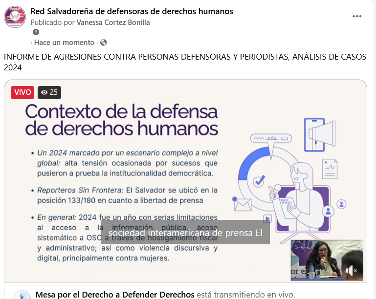 En este momento, transmisión en vivo de Informe de agresiones contra personas defesnoras de derechos humanos y periodistas de la <a href="/MesaporelDDD/">MesaporelDDD</a>  
En esta liga facebook.com/share/v/19KExS…