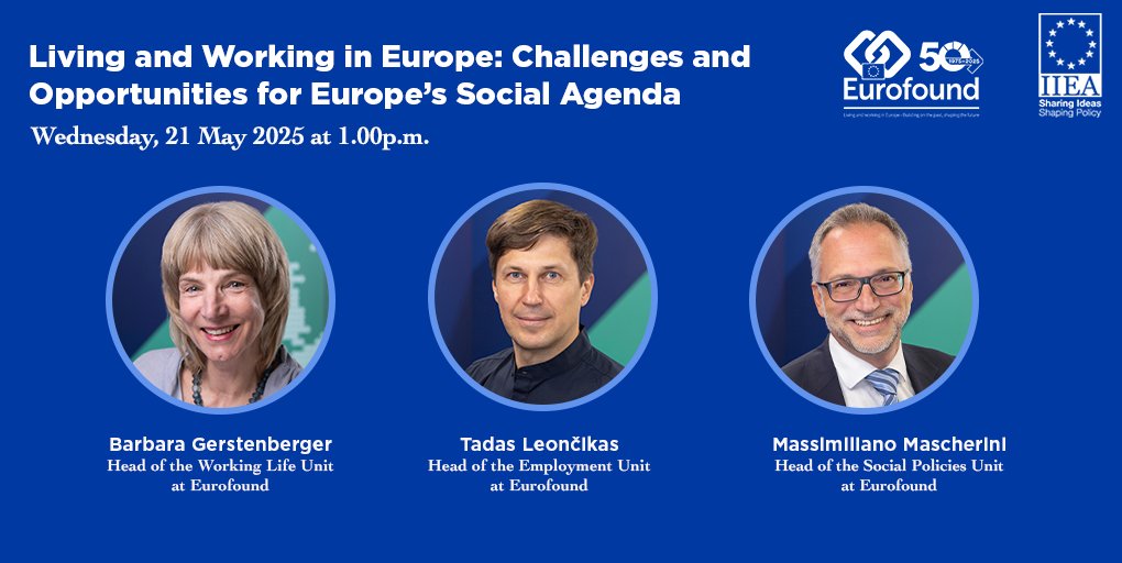 🔎 How can Europe’s social agenda keep pace with the fast-changing world of work? From AI and hybrid work models to job quality, telework, and the rising cost of living—Europe’s workplaces are evolving rapidly. Jointly organised by <a href="/iiea/">IIEA</a> and <a href="/eurofound/">Eurofound</a>, this event will explore