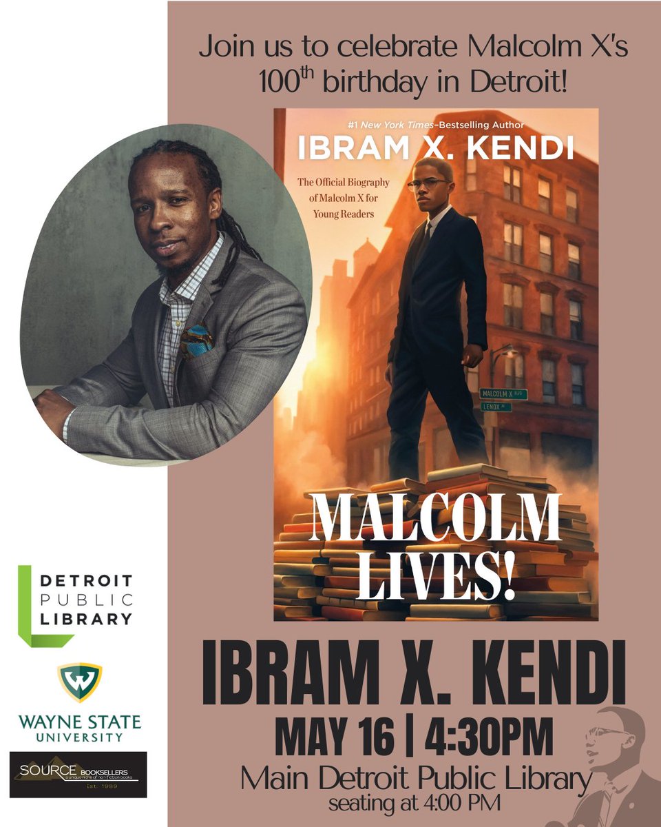 ibramxk's tweet image. Gearing up for a packed next few days of events with a swing through Michigan and South Bend on the Malcolm Lives tour! I can’t wait to present this biography in some of Malcolm X’s old stomping grounds. Only a few tickets left for our tour stops in...
DETROIT, MI. On Friday at…