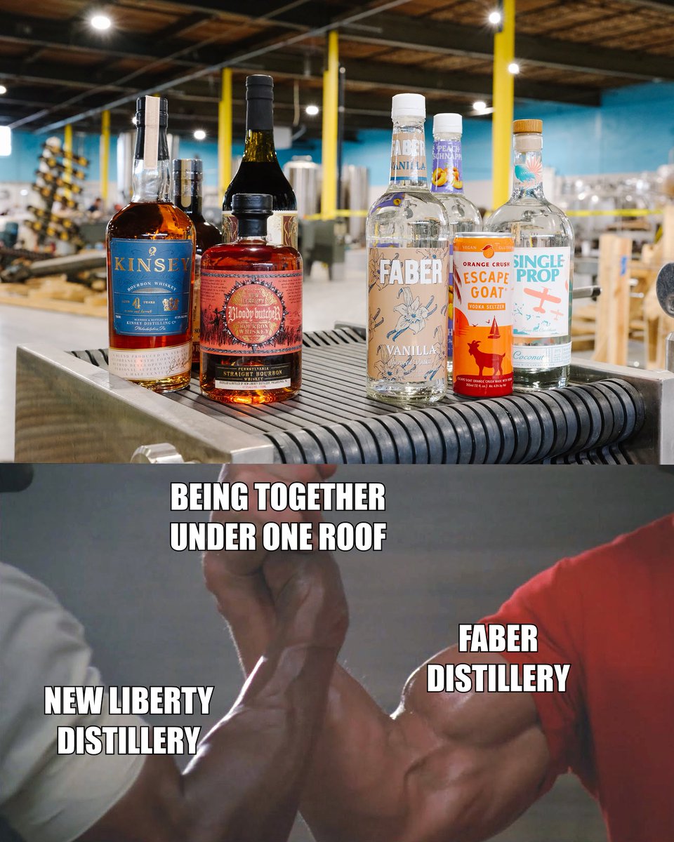 When two distilleries team up under one roof…you get muscle, hustle, and a whole lotta bottles. New Liberty + Faber = Dream Team Energy.

One big happy boozy family.
